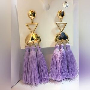 Abstract Triangle Lavender And Gold Tassel Earrings